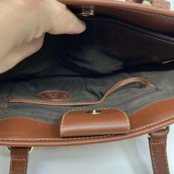 Etienne Aigner Woven Striped Purse Shoulder Bag Brown 10" X‎ 9"X 4" Bag Charm - Picture 13 of 16